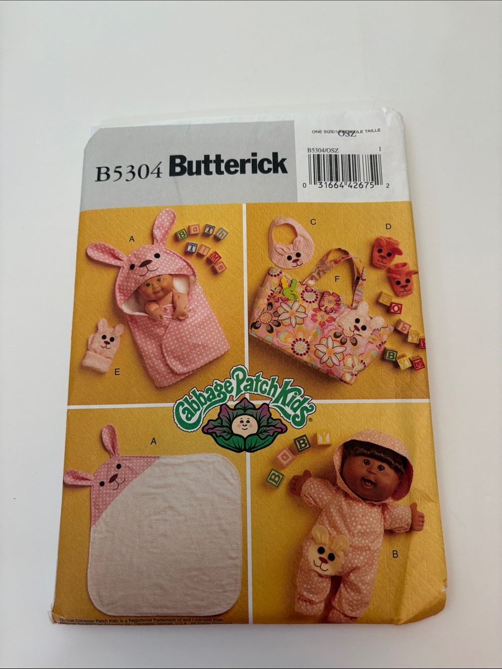 Vintage Butterick 5304 Cabbage Patch Kids Doll Bath Items Sewing Pattern [UNCUT